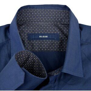 PAL ZILERI Deep Navy Button-Front Long Sleeve Luxury Shirt Sz 16.5/42 - Romania‎